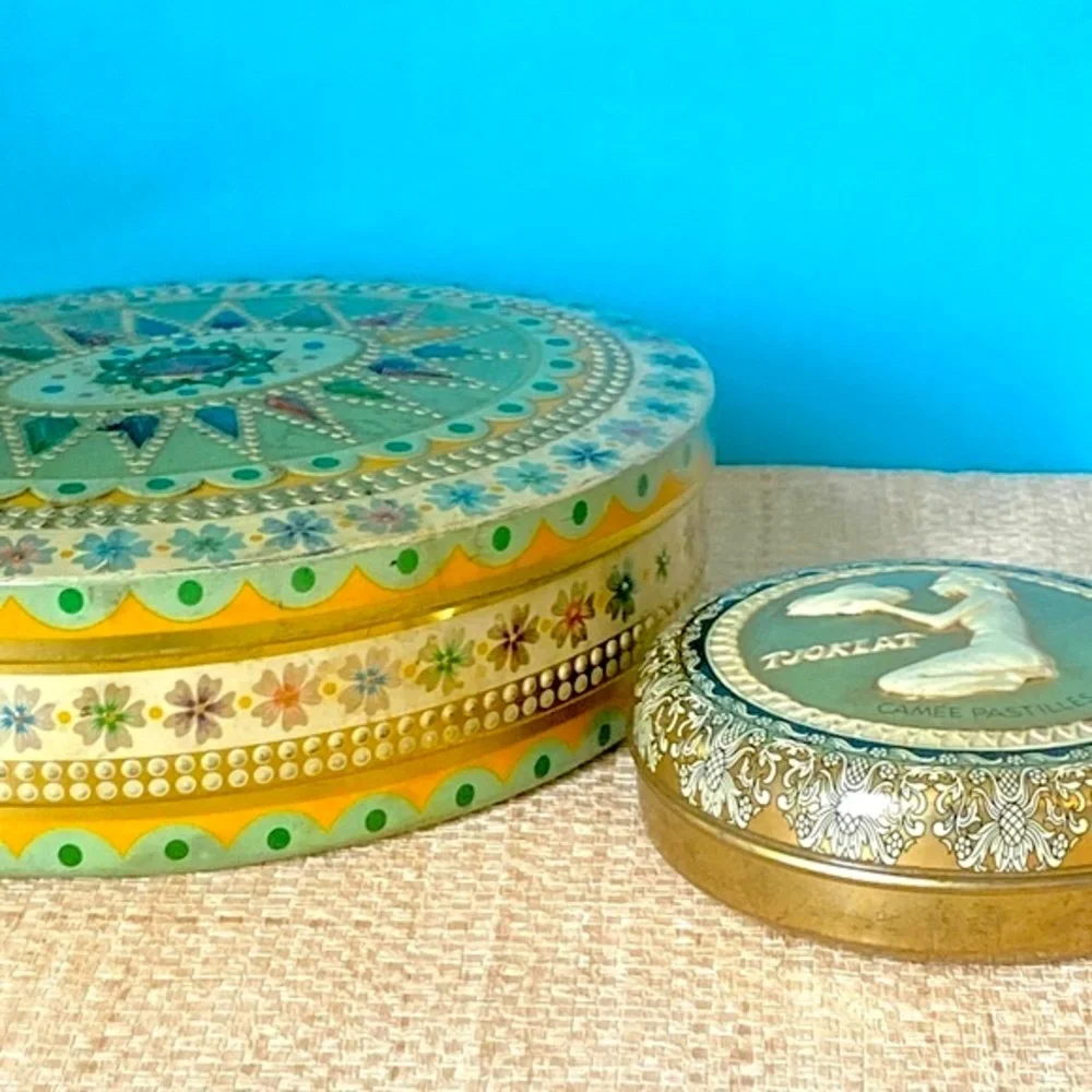 Antique Tins England Dutch Chocolate Tin Ornate Vintage Box Jewelry